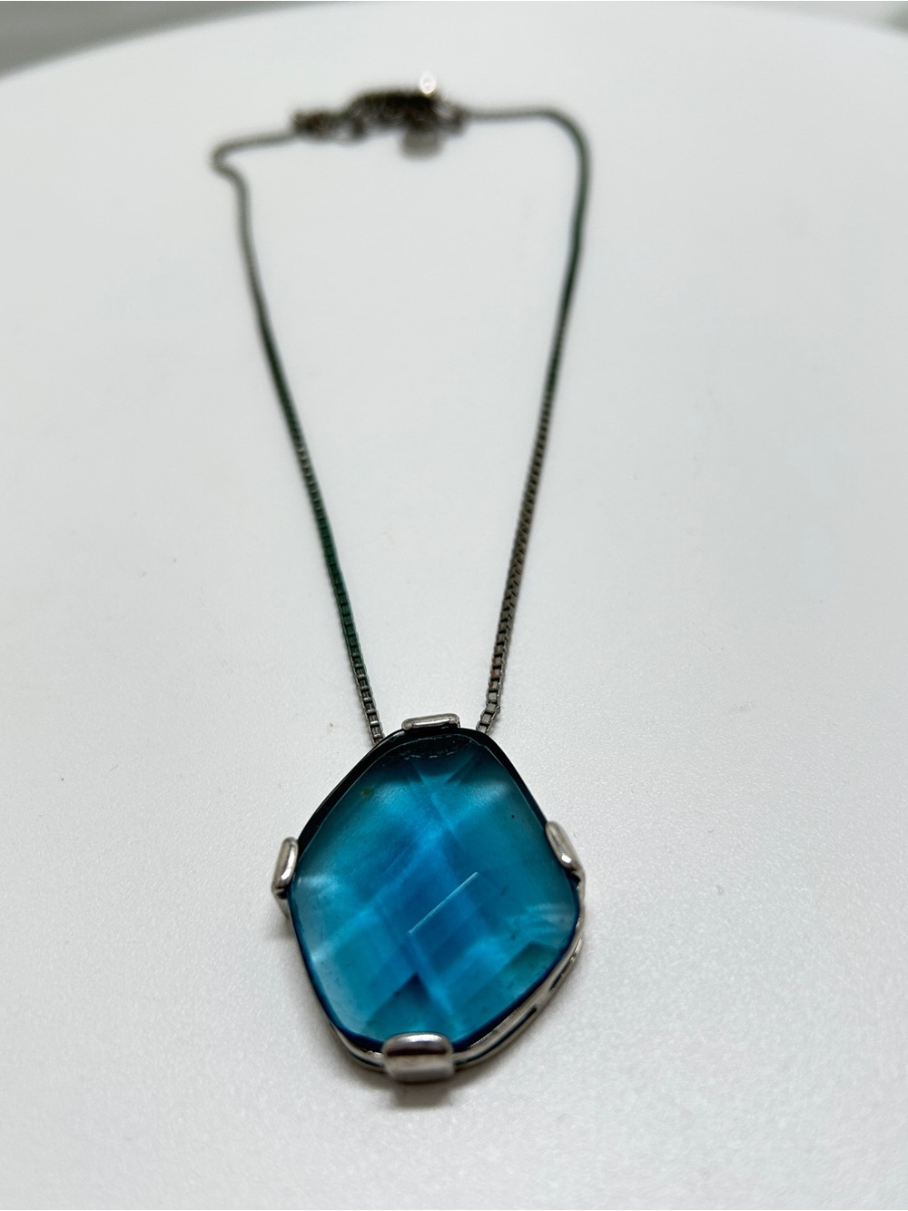 Anne Klein, Silver And Large Blue Crystal Pendant Short Necklace Choker